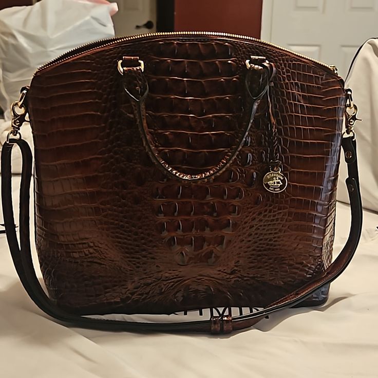 Pecan Melbourne Large Satchel Purse Like New Condition No Issues Outside Very Small Stain On Inside Kept In Dustbag Smoke Free Home Brahmin Bags, Satchel Purse, Melbourne, Satchel, Dust Bag, Stain, Bag Lady, Like New, Purse