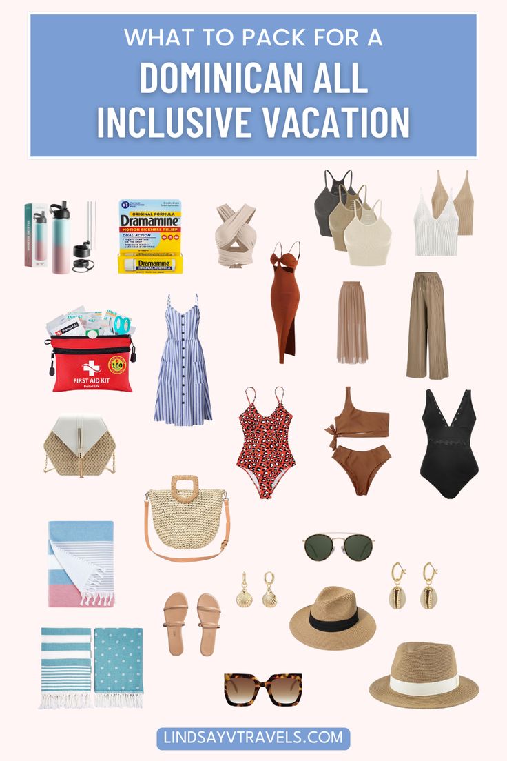 what to pack for a dominican all inclusive vacation with text overlay that reads, what to pack for a dominican all inclusive vacation