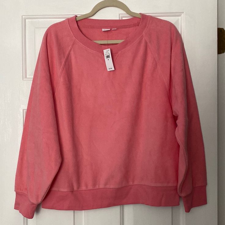 Bnwt Gap Fleece Sweatshirt Size: M Color: Pink Gap Relaxed Fit Sweatshirt With Ribbed Cuffs, Sporty Crew Neck Tops From Gap, Gap Relaxed Fit Sweatshirt For Fall, Sporty Crew Neck Tops By Gap, Gap Relaxed Fit Top For Winter, Gap Fleece Sweatshirt For Fall, Gap Relaxed Fit Top For Loungewear, Gap Casual Tops For Loungewear, Cozy Fall Tops From Gap