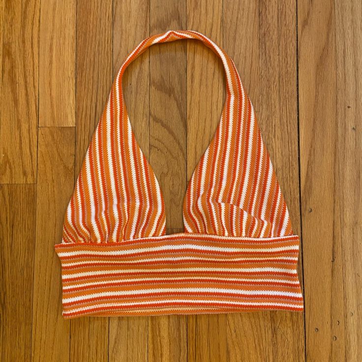 - Women’s Size M - Never Worn - Knit/Crochet Fabric - Perfect For Summer H&m Knitted Tops For Spring, Beach Fitted Knit Halter Top, Fitted Knit Halter Top For The Beach, Spring Fitted Orange Crochet Top, Beach Knit Fitted Halter Top, Fitted Orange Crochet Top For Spring, Fitted Orange Knitted Tops, Spring Orange Fitted Crochet Top, Fitted Knitted Orange Top