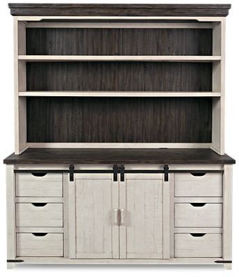 a white bookcase with drawers and two doors