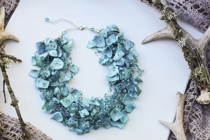 Blue Shells Necklace Crocheted Necklace Airy Beaded | Etsy Bosnia and Herzegovina Beach Wedding Necklace, Shells Necklace, Soap Gifts, 30th Birthday Gift, Beach Wedding Favors, Blue Crochet, Mermaid Style, French Girls, Tassel Jewelry