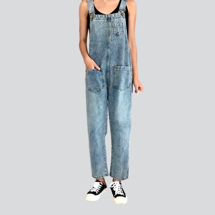 Take a trip back to the Y2K era with our vintage. baggy women's denim jumpsuit from the 2023 Spring-Summer Collection! This conventional piece effortlessly blends conventional and modern fashion sensibilities. promising to take your look to the next level.Why You'll Fall In LoveThis jumpsuit is tailored for the couture fashionista with a penchant for nostalgia. From its painted print to its smoothed finish. every detail ensures an effortless transformation into a timeless masterpiece.Unmissable Washed Blue Denim Jumpsuit With Pockets, Washed Blue Denim Jumpsuits And Rompers With Pockets, Light Wash Overall Jumpsuit With Pockets, Light Wash Overall Jumpsuits And Rompers With Pockets, Trendy Light Wash Denim Overall Jumpsuit, Light Wash Wide Leg Denim Jumpsuit For Summer, Trendy Light Wash Denim Overalls, Summer Light Wash Wide Leg Denim Jumpsuit, Non-stretch Medium Wash Denim Overalls