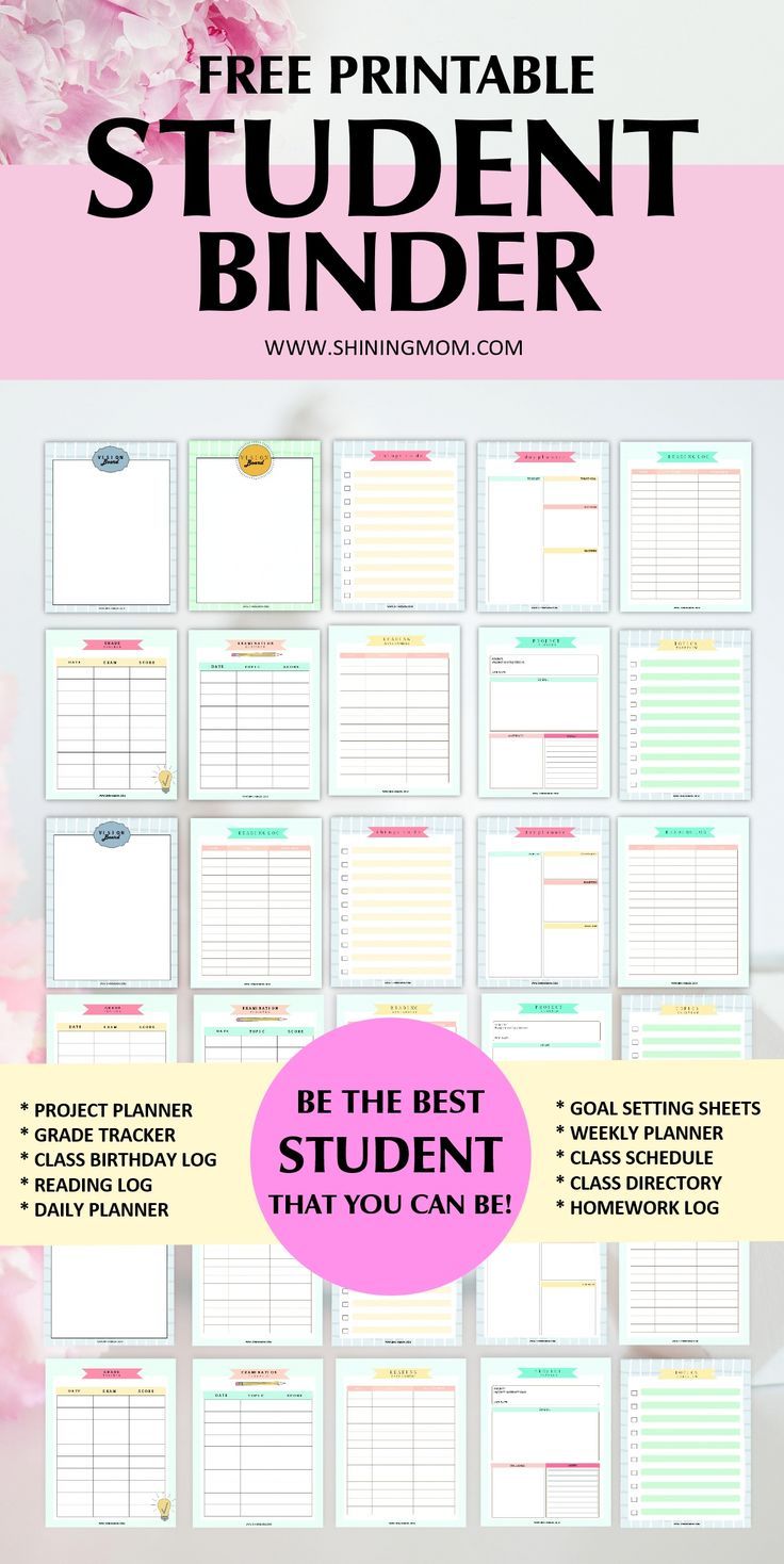 free printable student binder How To Organize Planner College Students, Day Planner Ideas For Students, Student Calendar Printables, Art Teacher Planner Free Printables, Free Student Planner Templates, Student Agenda Printable Free, High School Planner Student, Home School Planner Free, Student Assignment Planner Printable