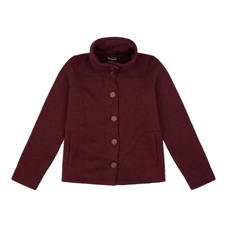 Patagonia Worn Wear Women's Better Sweater® Swing Jacket Oxblood Red - Used Fall Outdoor Outerwear With Funnel Neck, Fall Funnel Neck Outdoor Outerwear, Fall Funnel Neck Outerwear For Outdoor, Fall Outdoor Merino Wool Outerwear, Casual Merino Wool Outerwear With Funnel Neck, Casual Funnel Neck Merino Wool Outerwear, Patagonia Fleece Jacket For Outdoor Fall Activities, Patagonia Cozy Outerwear With Fleece Lining, Cozy Patagonia Outerwear With Fleece Lining