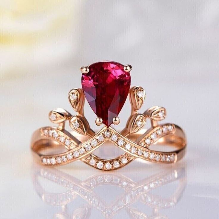 Ruby Crown, Crown Engagement Ring, Diamond Crown Ring, Diamond Crown, Green Yellow Blue, Crown Ring, Red Diamond, Red Ruby, Pear Cut