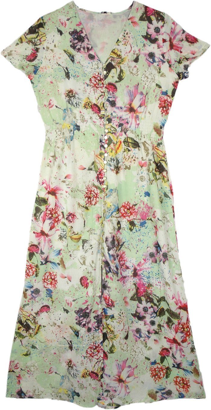 A fun floral printed cotton short shoulder sleeve summer dress in soft cotton voile to keep you covered yet cool this summer season. Herb garden inspired floral print in white. #tlb #Sleeveless #MaxiSkirt #vacationclothing #beachwrap #Floral #Printed #VacationDress #SummerDress #CottonDress Green Cotton Dress, Sleeveless Cotton Dress, Beach Floral, Cotton Long Dress, Dresses Green, Hippie Look, Trendy Skirts, Sleeveless Dress Summer, Garden Inspired