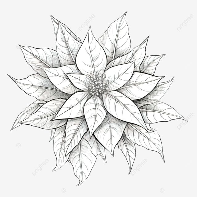 a black and white drawing of a poinsettia flower