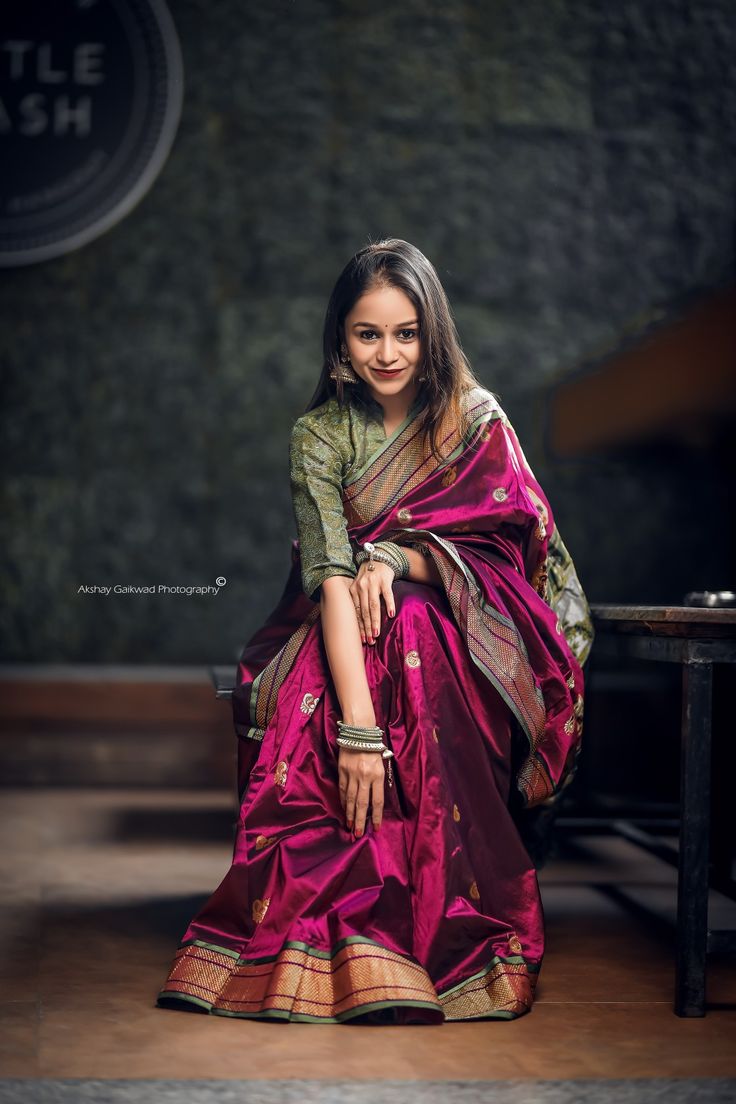 Nauvari Saree Colours, Silk Paithani Saree, Wine Color Paithani Saree, Wedding Paithani Saree, New Paithani Sarees, Sadi Looks Traditional, Paithani Saree Colours, Velvet Navari Saree Marathi Bride, Paithani Saree Wedding Bride