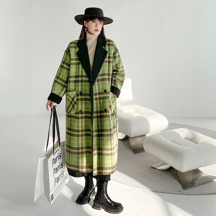 Green Wool Coat For Winter, Plaid Wool Coat With Long Sleeves, Plaid Wool Coat For Winter, Plaid Wool Outerwear For Winter, Winter Plaid Wool Outerwear, Winter Wool Plaid Outerwear, Green Winter Sweater Coat For Work, Winter Plaid Outerwear For Work, Plaid Winter Outerwear For Work