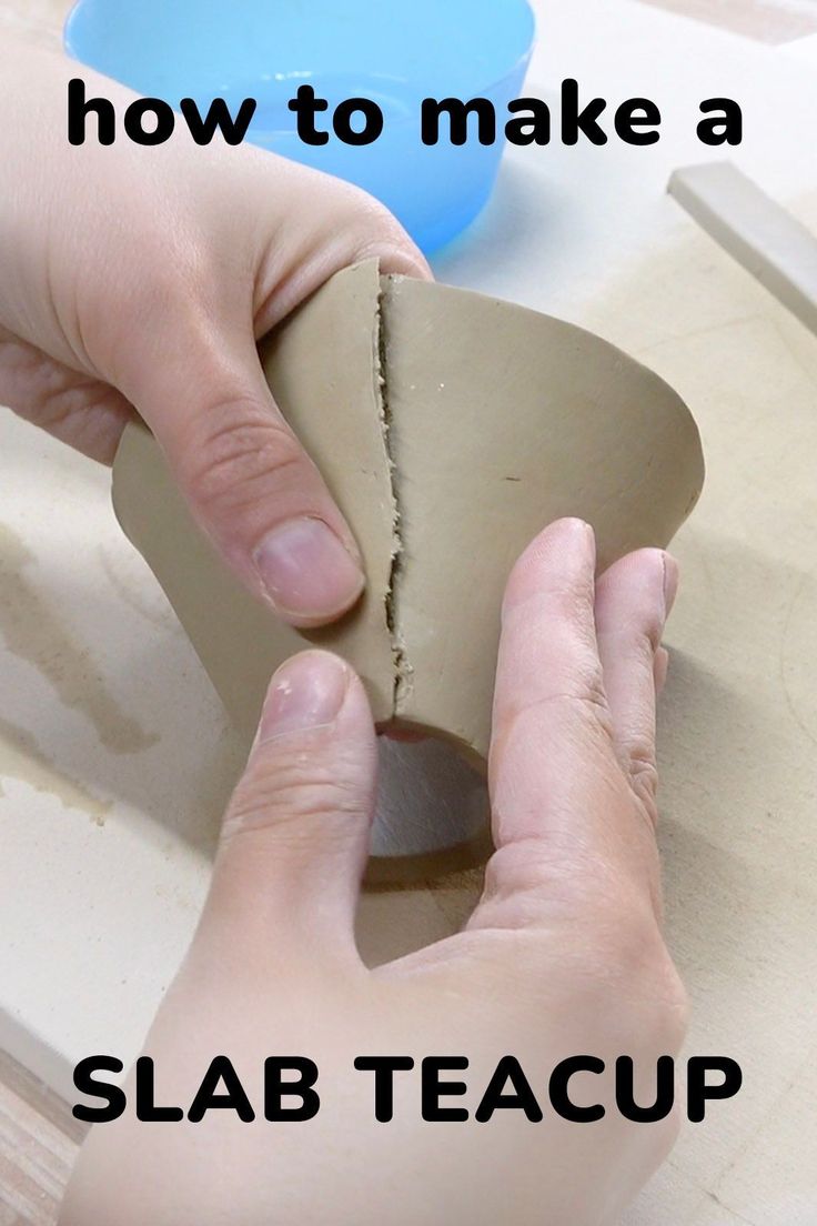 someone is making a slab teacup out of clay and then using it to make something else