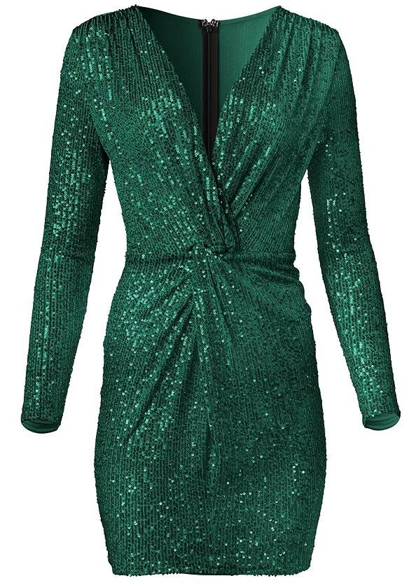 Alternate View Twist-Front Sequin Dress Winter V-neck Sequin Dress For Night Out, Glamorous Long Sleeved Mini Dress With Glitter, Long Sleeve Sequin Glitter Dress For Party Season, Glamorous Glitter Long Sleeve Mini Dress, Spring Long Sleeve Glitter Mini Dress, Fall Long Sleeve Sequin Glitter Dress, Glamorous Sequin Dress With Surplice Neckline, Long Sleeve Sequin Glitter Dress For Night Out, Party-ready Long Sleeve Sequined Mini Dress