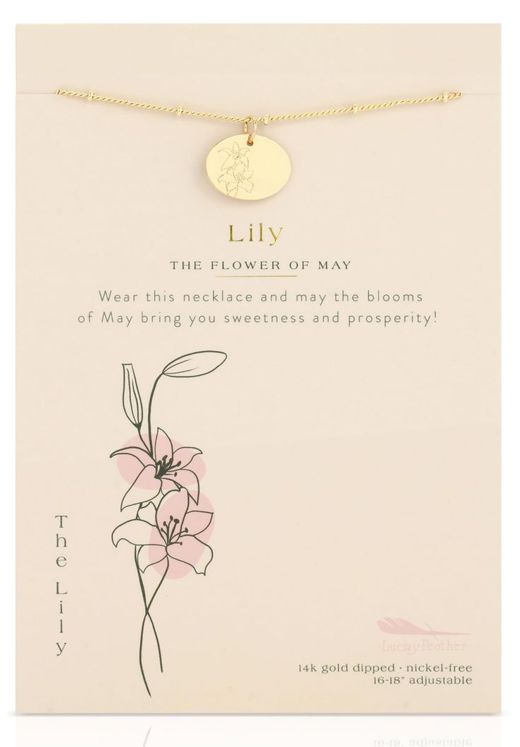 PRICES MAY VARY. Lily of the valley, May's birth flower, graces the world with delicate fragrance, symbolizing sweetness, humility, and a return to happiness. Our Lily Necklace is beautifully presented on a card with a sentimental message and words of encouragement for women and teenage girls celebrating their Birthday in May. The adorable 14K gold-dipped oval pendant is intricately engraved with a Lily, the birth flower of May. The adjustable 16-18" beaded gold chain adds a sophisticated look t May Birth Flowers, April Birth Flower, Lily Necklace, March Birthday Gifts, Birth Flower Necklace, Birth Month Flower, Month Gifts, Mothers Necklace, Violet Flower