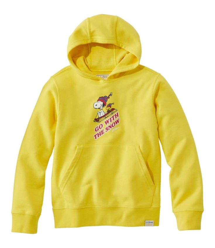 A durable high-quality hoodie made with supersoft French terry and featuring a fun graphic of Snoopy and friends that kids are sure to love. Relaxed Fit. In a comfy blend of 85% cotton and 15% polyester. Machine wash and dry. Kangaroo pocket. Banded cuff and bottom. In sizes and colors for every kid. Imported. | Kids' L.L.Bean x Peanuts Sweatshirt Hoodie, Cotton Playful Cotton Hoodie With Graphic Print, Playful Hooded Fleece Sweatshirt, Playful Cotton Hoodie With Character Print, Playful Winter Hoodie With Character Print, Playful Character Print Hoodie For Winter, Playful Character Print Winter Hoodie, Sporty Hoodie With Character Print, Peanuts Sweatshirt, Snoopy And Friends