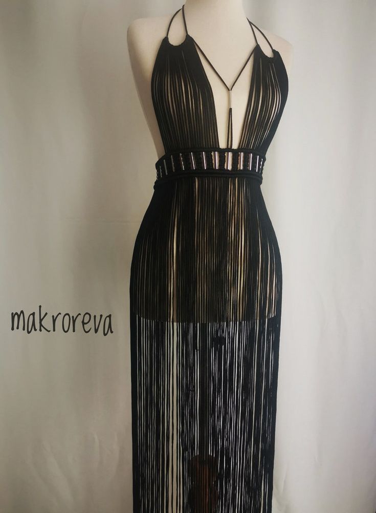 Macrame dress birthday dress shiny material crazy party | Etsy Glamorous Fringe Dress For Costume Party, Summer Club Dresses With Rhinestone Fringe, Summer Party Flapper Dress With Beaded Fringe, Backless Fringe Party Dress, Backless Party Dress With Fringe, Black Bohemian Maxi Dress For Night Out, Glamorous Black Flapper Dress With Fringe, Party Maxi Dress With Tassels, Summer Fringe Dress For Costume Party