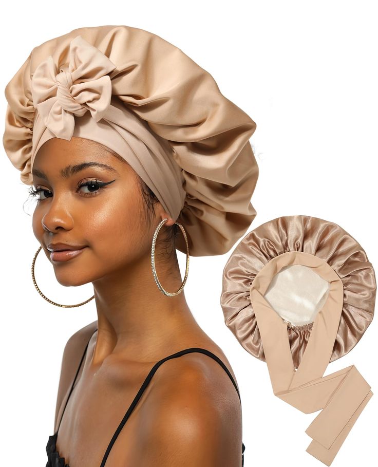 PRICES MAY VARY. 🌠【Extra Large Size】Satin extra large bonnet measures 40cm/15.75 inches. The size is large enough to accommodate a variety of hair styles, including braids, curly hair, natural hair, braids, waves, long hair, and afros. 🌠【Adjustable Elastic Tie】Women satin bonnet has 6.5cm/2.56 inches extra-wide adjustable straps with two straps, which can be stretched to suit different head sizes, making it easy to tie a beautiful bow on the forehead or side. 🌠【Double-layered and Double-sided Bonnet For Men, Black Bonnet, Silk Hair Bonnets, Natural Hair Remedies, Easy Dress Sewing Patterns, Silk Bonnet, Men Tie, Colored Curly Hair, Satin Bonnet