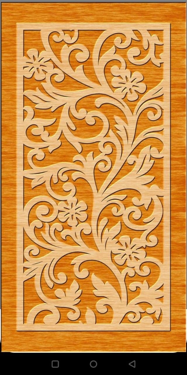 an intricate wooden panel with flowers and leaves in the shape of a rectangle,