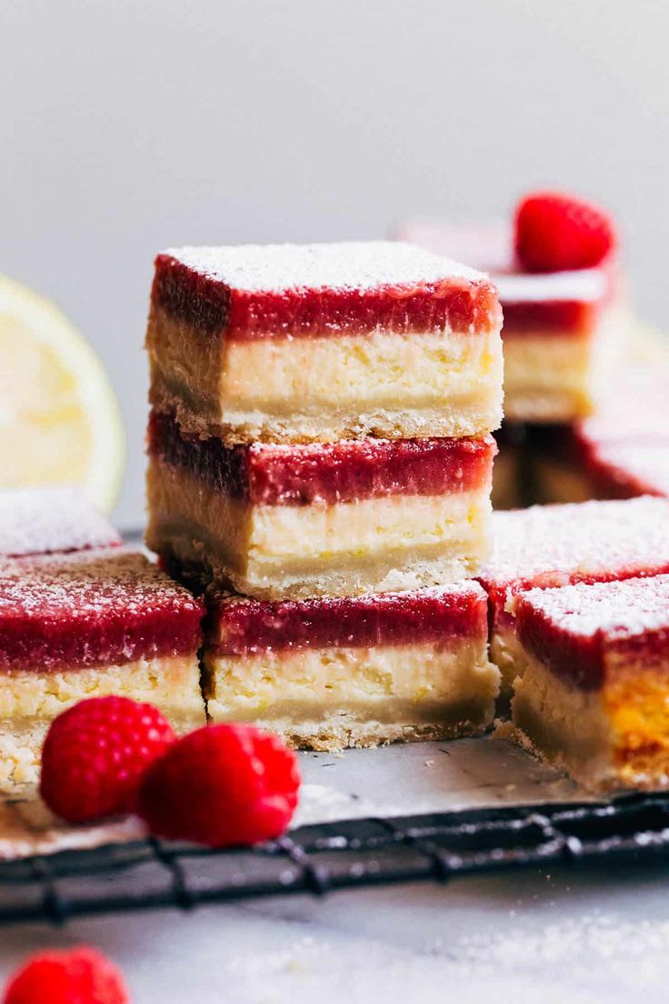 raspberry shortcakes stacked on top of each other