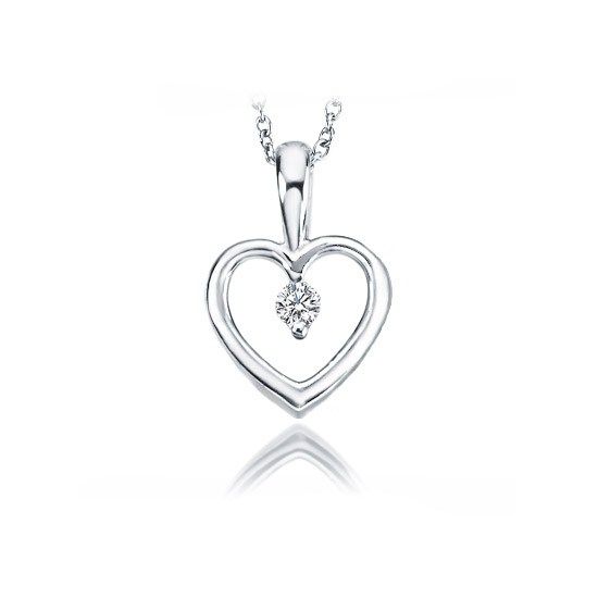 This platinum heart pendant is set with a G-H color, SI1 clarity round diamond that weighs 0.07ct. Includes 18” platinum cable chain. Heart-shaped Brilliant Cut White Gold Diamond Necklace, White Gold Heart Shaped Diamond Necklace With Brilliant Cut, Heart Shaped Brilliant Cut White Gold Diamond Necklace, Formal White Gold Heart Necklace With Vvs Clarity, Classic White Gold Heart-shaped Diamond Necklace, Classic White Gold Heart Necklace With Brilliant Cut, Classic White Gold Heart Diamond Necklace, Classic White Gold Diamond Heart Necklace, Classic Round White Gold Heart Necklace