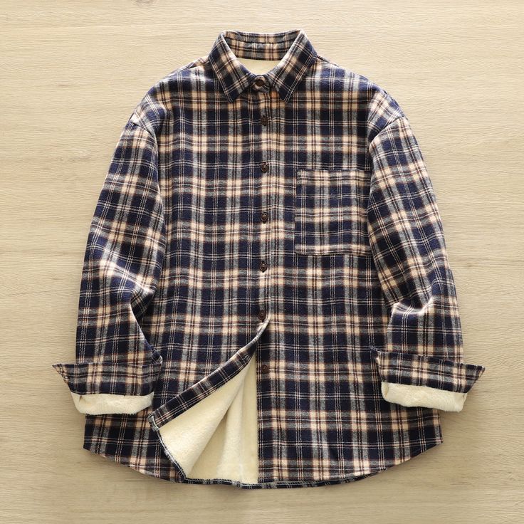 Women's Vintage Plaid Shirt Jacket Warm Fleece Fall Winter Jacket Long Sleeve Cotton Outerwear With Fleece Lining, Long Sleeve Cotton Shacket For Cold Weather, Winter Cotton Shacket With Fleece Lining, Cotton Long Sleeve Shacket For Cold Weather, Cotton Shacket For Cold Weather With Long Sleeves, Casual Winter Tops With Fleece Lining, Winter Cotton Shacket, Cotton Fleece Jacket For Fall, Cotton Shacket For Winter