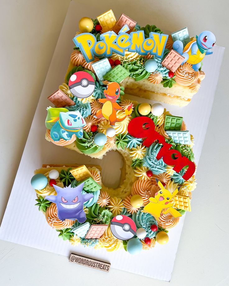 the number five is decorated with pokemon characters