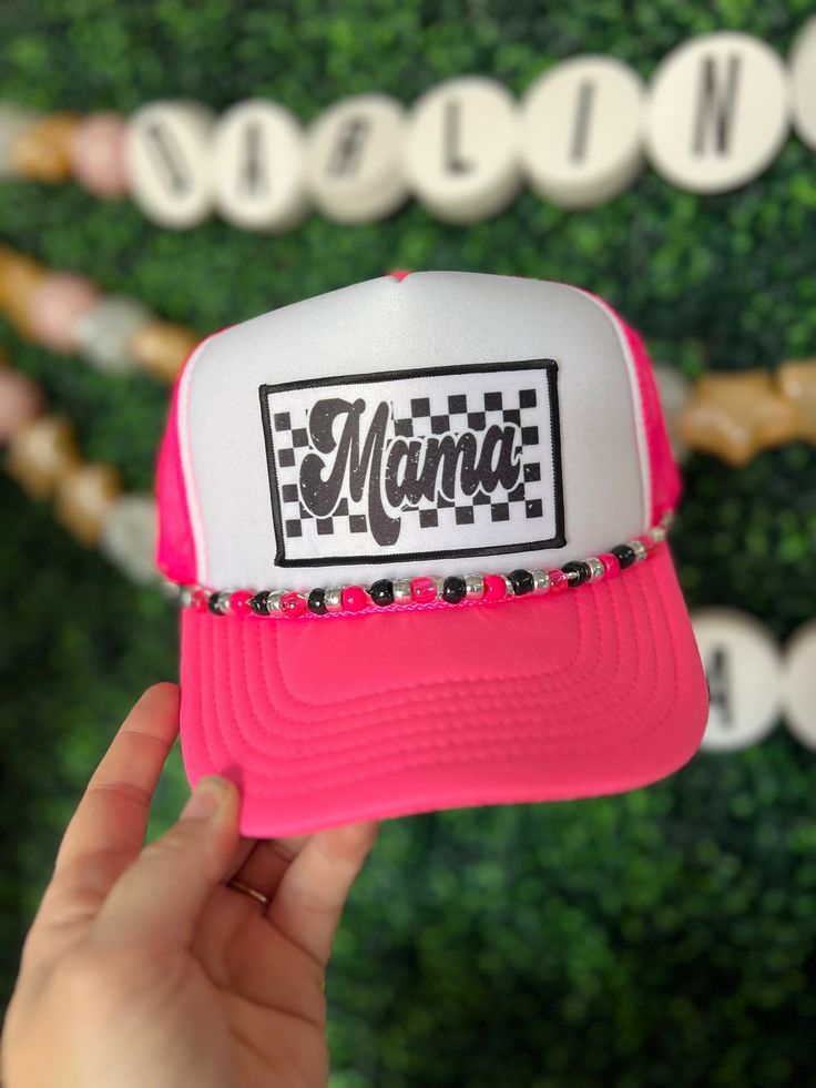 For all the cool Mamas! This is my whole summer vibe... grab a hat for the pool, beach, vacation, or chasing the kids are the park.  Want it a different color hat? Want to switch out the chain? All our hats are totally customizable, so message us to request custom colors or patches. We can build a custom listing just for you! Adjustable Flat Brim Trucker Hat For Summer, Summer Adjustable Trucker Hat With Flat Brim, Spring Vacation Trucker Hat, Summer Adjustable Flat Brim Trucker Hat, Beach Trucker Hat With Flat Brim, Trendy Baseball Cap For Beach With Curved Brim, Trendy Beach Baseball Cap With Curved Brim, Spring Beach Trucker Hat With Flat Brim, Fun Trucker Hat For Spring Vacation