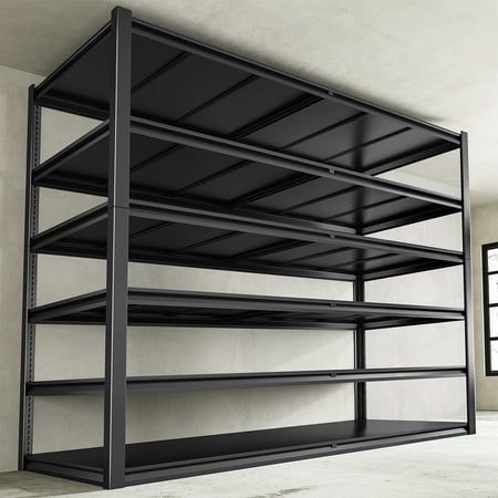 an empty metal shelving unit in a room