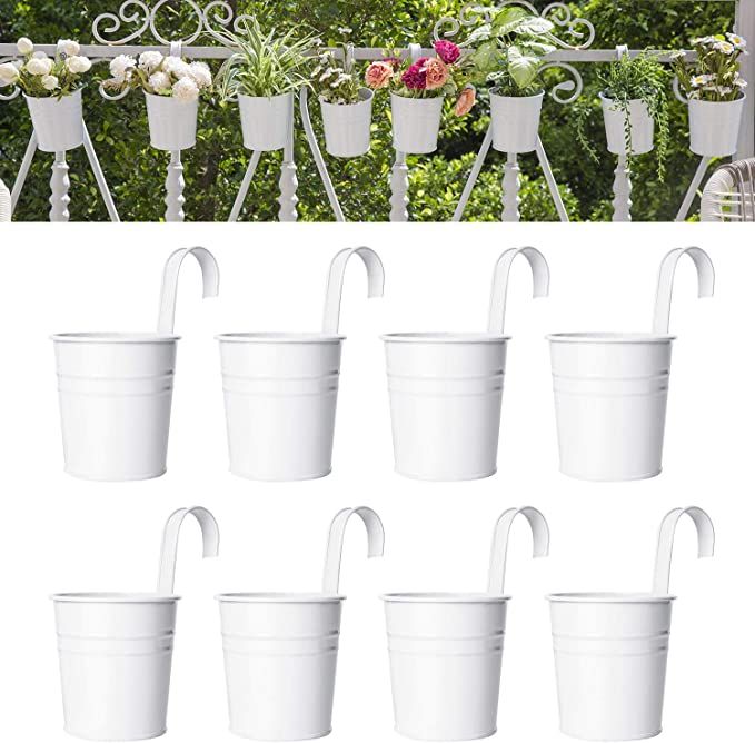 12 white plastic flower pots with handles