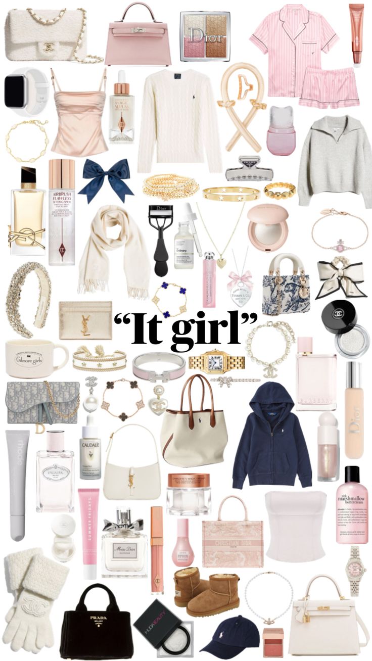 a collage of women's clothing and accessories with the words it girl written in black