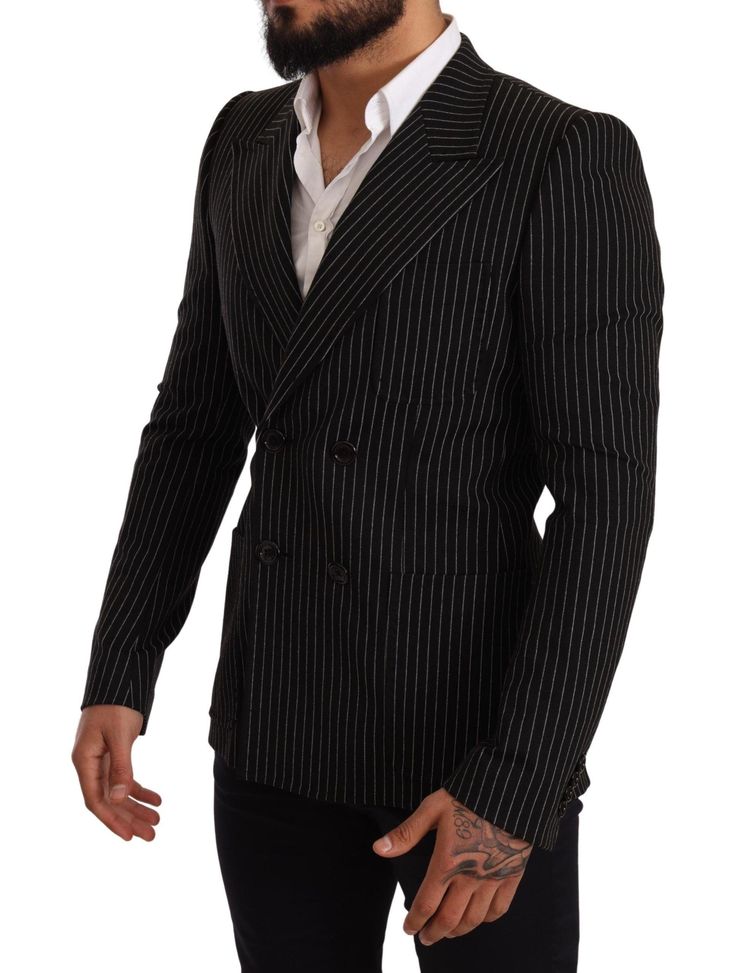 DOLCE & GABBANA Absolutely stunning, 100% Authentic, brand new with tags Dolce & Gabbana blazer with stripes pattern features peak lapel style. This item comes from the exclusive MainLine Dolce & Gabbana collection. Model: Formal blazer jacket Style: Double breasted two button Fitting: Slim fit Color: Black, white striped Three outside pockets and three inside pockets Logo details Made in Italy Very exclusive and high craftsmanship Material: 100% Wool Lining: 100% Silk Haute Couture Brands, Slim Fit Coat, Formal Blazer, Slim Fit Blazers, Sports Blazer, Double Breasted Blazer, Dolce & Gabbana, Wool Blazer, Blazer Coat