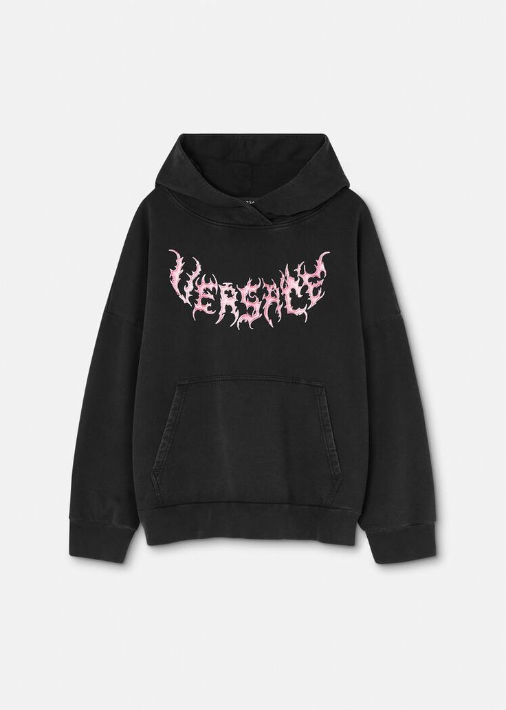 An oversized cotton-jersey hooded sweatshirt in a denim-wash effect, featuring a flaming Versace logo at the front and distressed trims for a grunge Versace edge. Versace Hoodie, Luxury Clothes Men, Versace Logo, Versace Home, Versace Jeans Couture, Hoodies For Sale, Luxury Clothing, Fashion Luxury, Luxury Women