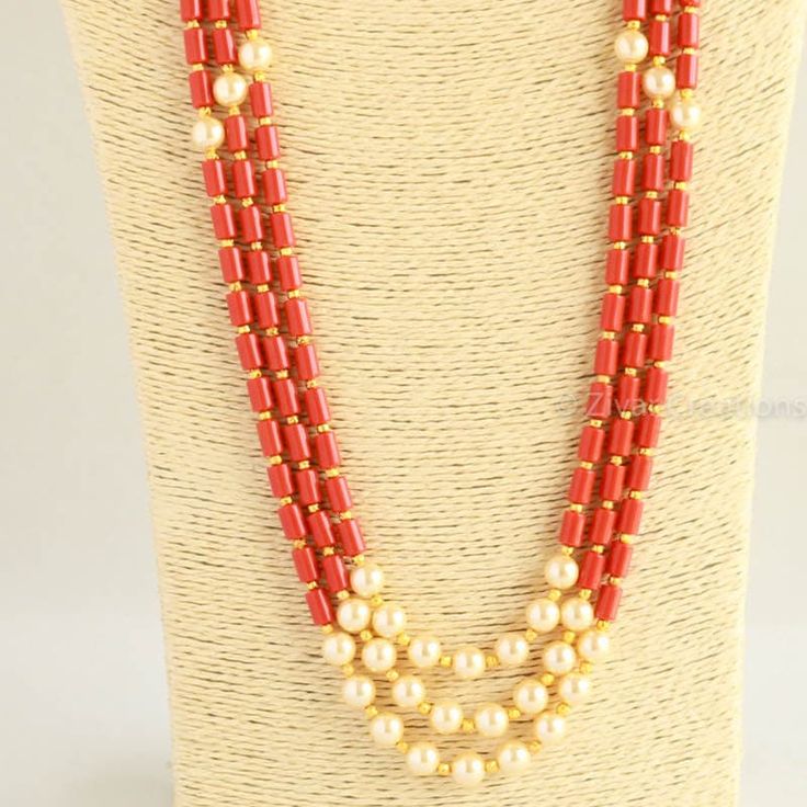 Pagadalu Chains, Coral Beads Jewellery, Pearl Necklace Indian Jewelry, Red Coral Jewellery, Coral Colour, Silver Bridal Earrings, Coral Beads Necklace, Pearl Necklace Designs, Beaded Necklace Designs