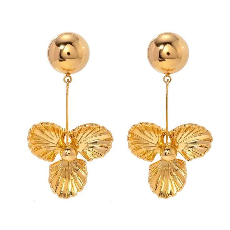 Introducing our Michelle Flower Dangle Earrings – the epitome of elegance and chic style. These stunning earrings feature delicately crafted flowers that sway gracefully with your every movement, adding a touch of sophistication to any outfit. Perfect for both day and evening wear, the Michelle Flower Dangle Earrings are designed to make you feel effortlessly glamorous. Elevate your accessory collection with these timeless beauties. -Gold Plated over Stainless Steel -Water Resistant, Tarnish Free -Hypoallergenic Crafted Flowers, Dress Reference, Flower Dangle Earrings, Crop Top Sweatshirt, Sneaker Jewelry, Girl Coat, Stunning Earrings, Knit Tees, Girls Bags