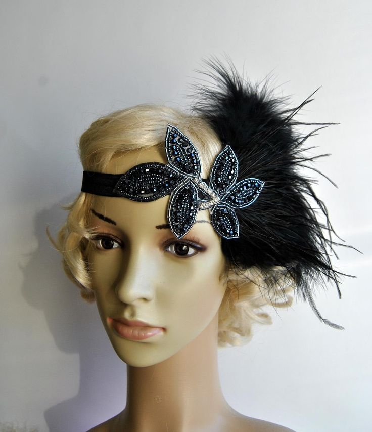 Ready to ship Beautiful Vintage Style, Great Gatsby inspiration designs flapper headband. Made of - glamorous beads and rhinestones vintage applique - mix of light black turkey and ostrich feathers - black elastic Perfect for a vintage inspired bride, or a 1920's wedding or Great Gatsby party Simply adorable! Old Hollywood glam. Can be worn with feathers on the right or left side of head. Can be put down on the forehead or up on head. Vintage inspired - stylish with modern look ! For any questio Vintage Adjustable Headband For Parties, Adjustable Gatsby Headpiece For Costume Party, Adjustable Gatsby Style Party Hair Accessories, Adjustable Gatsby Style Hair Accessories For Party, Gatsby Style Headband Fascinator, Adjustable Flapper Headpieces For Party, Gatsby Style Headband For Evening, Adjustable Flapper Headband For Evening, Vintage Adjustable Fascinator Headband