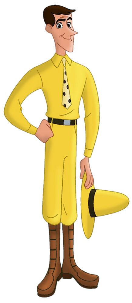 a man in a yellow suit and tie with his hands on his hips, holding a banana