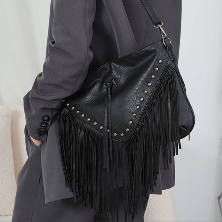 Fabulous Chic Fringe Black Leather Bag Made Out Of Pu Leather Boho Purses For Women,Canvas Tote Bag,Clutch Purses For Women, Clutches For Women,Cross Body Handbags,Crossbody Bags For Women,Crossbody Handbags,Crossbody Handbags For Women,Crossbody Purses For Women,Fringe Bag,Fringe Crossbody Bag,Fringe Crossbody Purse, Fringe Fanny Pack,Fringe Purse, Fringe Purses For Women,Girls Purse,Going Out Purses For Women, Handbag For Women, Handbags For Women Crossbody Bag,Hippie Purse, Hobo Handbag For W Black Rectangular Bag With Fringe, Black Shoulder Bag For Evening In Fall, Black Shoulder Bag For Evening, Fall Season, Black Fringe Bag For Shopping, Trendy Black Shoulder Bag With Fringe, Black Fringe Shoulder Bag For Travel, Black Shoulder Bag For Fall Party, Black Hobo Bag With Fringe For Daily Use, Black Fringe Hobo Bag For Daily Use