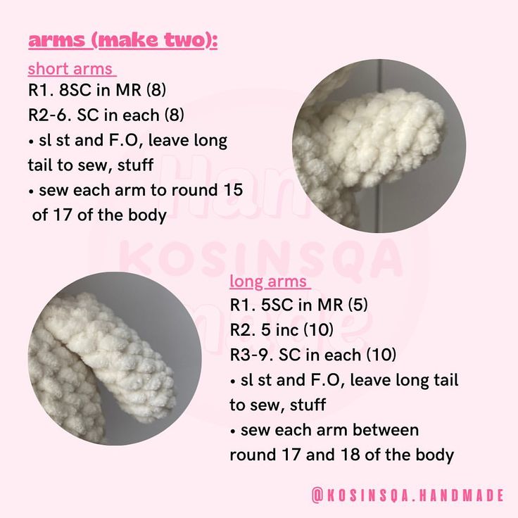 the instructions for how to crochet an arm