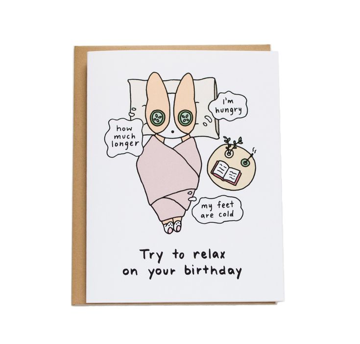 a birthday card with an image of a cat in pajamas and text that says try to relax on your birthday