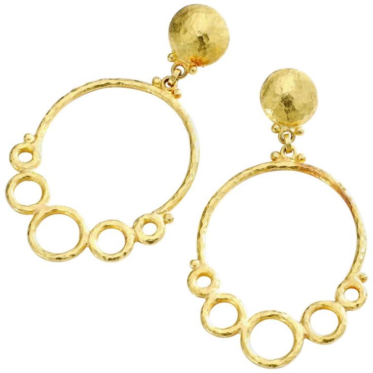 Gurman Yellow Gold Etruscan Revival Earrings Elegant Round Brass Linear Earrings, Elegant Round Linear Brass Earrings, Round Chandelier Earrings In Fine Jewelry Style, Round Chandelier Earrings Fine Jewelry, Hand Forged Earrings For Anniversary, Formal Circular Metal Earrings, Formal Small Hoop Earrings With Hammered Detail, Formal Small Hoop Hammered Earrings, Luxury Clip-on Metal Earrings