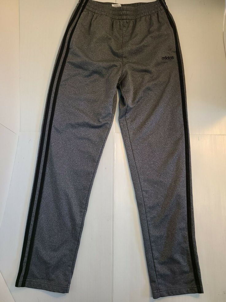 Adidas Youth XL 18 Gray Three Stripes Atheletic Track Pullon Sweatpants. Sku QQ 118 Relaxed Fit Sportswear Activewear With Three Stripes, Adidas Relaxed Fit Athleisure Activewear, Adidas Athleisure Activewear In Relaxed Fit, Three Stripes Relaxed Fit Activewear For Workout, Relaxed Fit Activewear For Workout, Adidas Moisture-wicking Sweatpants For Jogging, Adidas Sweatpants With Three Stripes For Workout, Three Stripes Relaxed Fit Activewear For Sports, Relaxed Fit Sweatpants With Three Stripes For Sports