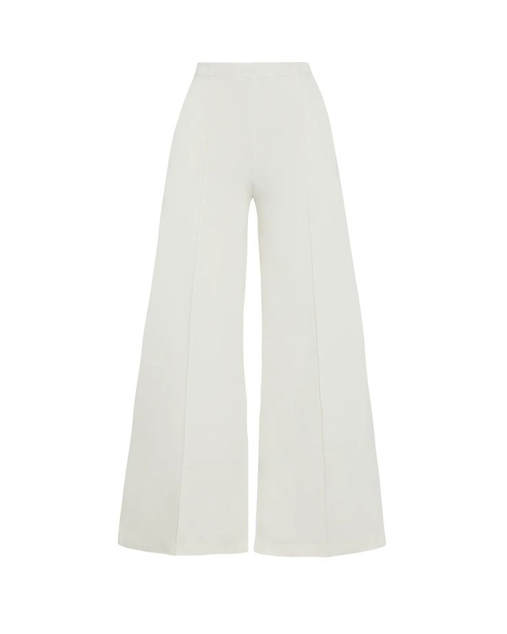 Off-White Ponte Knit Wide Leg Pant | Ripley Rader Chic High Waist Culottes For Evening, Chic High-waist Culottes For Evening, Chic High-waist Evening Culottes, White Flared Formal Bottoms, Stretch High Waist Wide Leg Pants For Evening, Elegant White Straight Culottes, Summer Wide Leg Elastane Pants, High Waist Culottes For Evening, Chic White Flare Pants