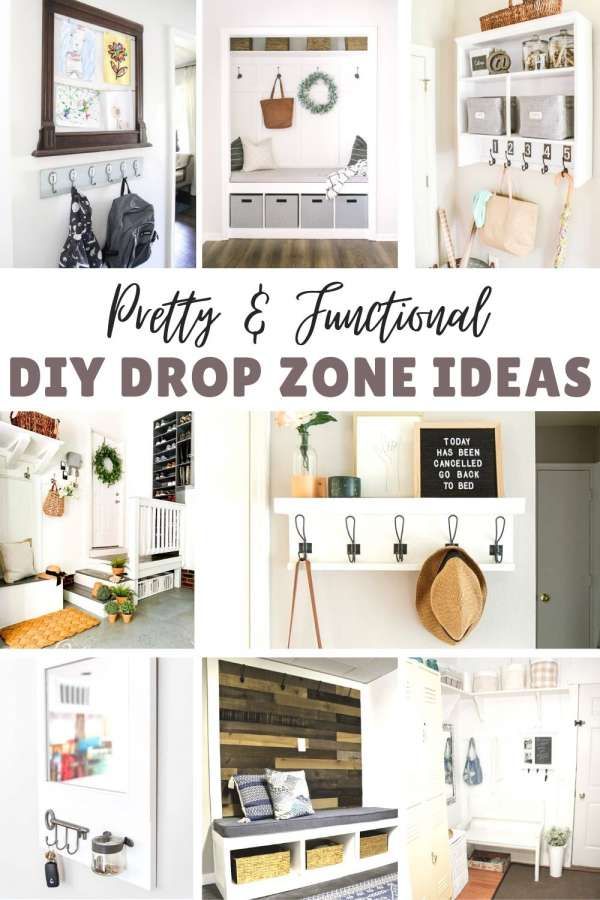 several different pictures with the words pretty and functional diy drop zone ideas