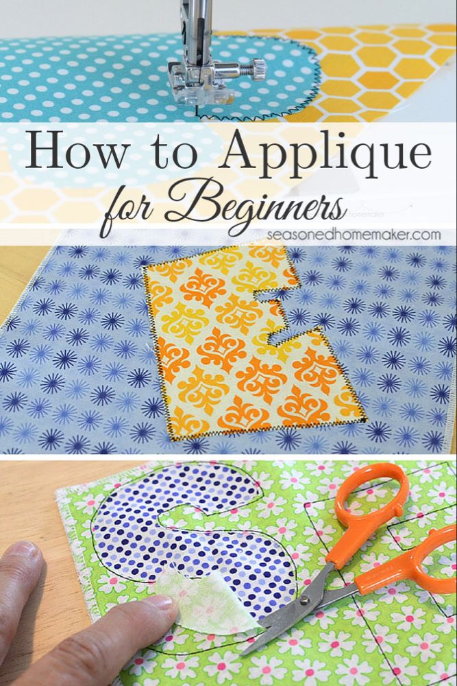 a person cutting fabric with scissors on top of a sewing machine and the words how to applique for beginners