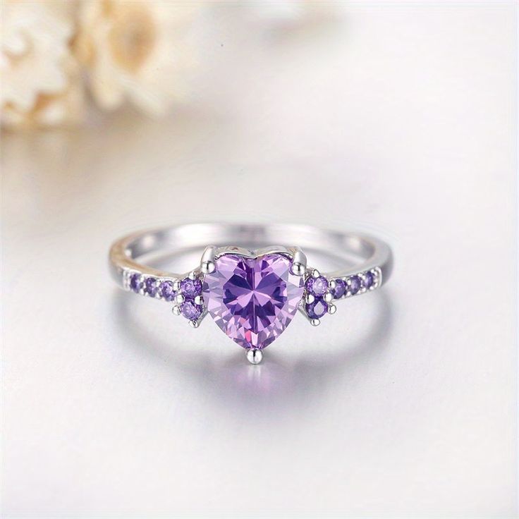 Faster shipping. Better service Amethyst Birthstone Ring, Amethyst Birthstone, Rhinestone Ring, Zircon Ring, Crystal Ring, Purple Crystals, Love Ring, Pretty Jewellery, Mode Style