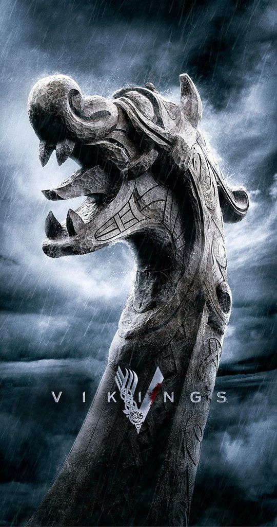 a movie poster for the viking saga, with an image of a giant creature on it's head