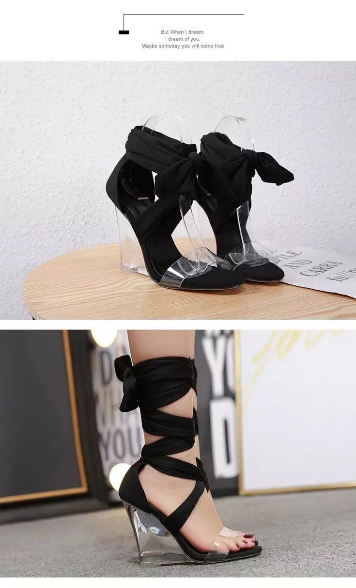 The Olivia Peep Toe Lace-Up Wedges are ideal for all occasions. Theses can be laced high to give that gladiator effect or laced low to compliment your calves. The transparent front strap is uniquely designed to show off your toes. Transparent Heels, Lace Up Wedges, Show Off, Gladiator Sandals, Quality Clothing, Wedge Heels, Wedge Sandals, Pre Order, Black Shoes