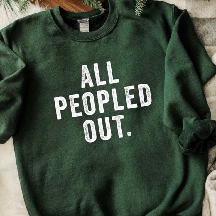 All Peopled out green sweatshirt. these are unisex sized. please understand these are true to size. If something is wrong with your order we will be more than happy to correct the issue. but these are made to order so we will not be able to exchange these do to the incorrect size ordered. Green Crew Sweatshirt With Screen Print, Green Slogan Sweatshirt For Streetwear, Green Letter Print Crew Neck Sweater, Green Relaxed Fit Crew Hoodie, Green Cotton Sweatshirt With Screen Print, Green Cotton Screen Print Sweatshirt, Green Letter Print Crew Sweater, Green Crew Neck Sweater With Letter Print, Green Sweatshirt With Screen Print For Fall