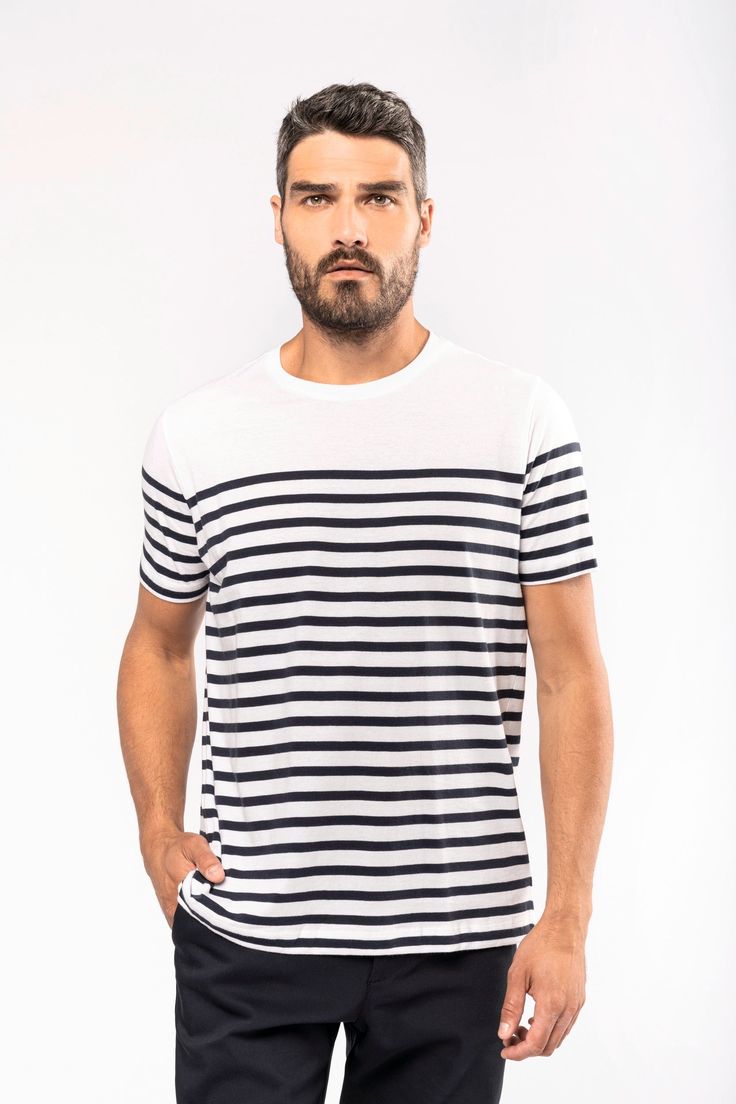 Product Description


 Certification: STANDARD 100 certified by OEKO-TEX® No. CQ 1007/7, IFTH.

 Composition: 100% combed cotton.

 Dimension: Not available.

 Diameter: Not available.

 Capacity: Not available.

 Weight: 160 g/m².

 Sleeve Type: Short sleeve.

 Neckline Type: Round neckline with 1x1 rib knit finish.

 Cut Type: Straight cut.

 Gender: Man.








 Summary


 This product is 100% customizable for your brand. Made from combed cotton, it offers durability over time. Enzyme-washed, the fabric is soft and comfortable. Certified by STANDARD 100 by OEKO-TEX®, it guarantees the quality and safety of the product.








 Ideal for:



 fashion and retail

 Social communication and merchandising

 Promotion and events

 Souvenirs and licensed products

 tourism and culture

 E Classic Navy T-shirt For Summer, Marine Style Cotton Crew Neck Top, White Marine Style Cotton Tops, Classic Striped Cotton T-shirt, Summer Marine Style Cotton Tops, Nautical Cotton T-shirt With Short Sleeves, Nautical Style Cotton T-shirt With Short Sleeves, Marine Style Cotton Tops For Summer, Nautical Cotton T-shirt For Summer