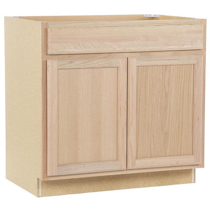 a wooden cabinet with two doors and one drawer on the bottom, against a white background