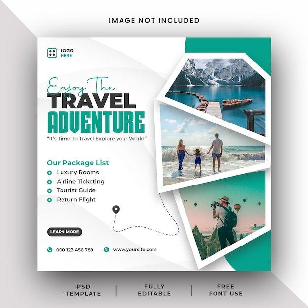 the travel flyer is designed to look like it has been folded in half and features photos